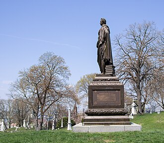 Detailed view of cemetery monuments and paths